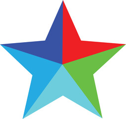 Obraz premium Geometric Segmented Five-Pointed Star Vector Icon in Primary and Cool Colors