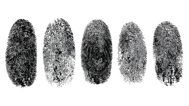 Abstract grunge fingerprint handprint background set with dirty ink paint texture. black and white human identity forensic security concept vector illustration.