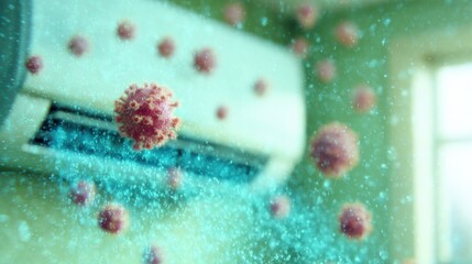 Air conditioner spreading airborne viruses in a room during summer