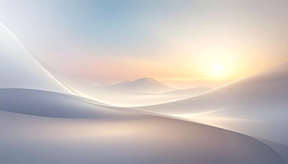 A breathtaking mountain landscape features a fiery sunrise and a misty cloudscape over the winter horizon