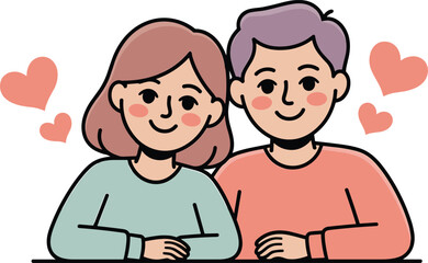 Happy romantic couple illustration with hearts expressing love relationship valentine concept for modern flat design marketing use social media branding