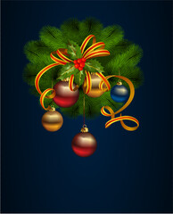 composition with branches and baubles for Christmas