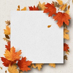 Autumn frame with blank square center, orange, red, yellow leaves bordering