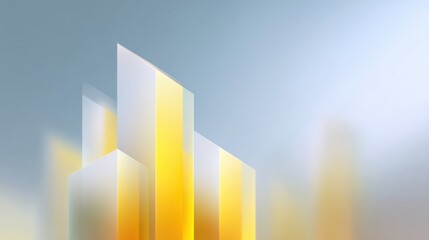 Abstract geometric shapes with translucent layers in yellow and soft hues, creating a modern artistic composition for design and architecture themes.