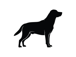 A simple black silhouette of a labrador retriever standing in profile