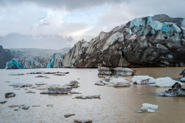 Iceland travel - Sv&iacute;nafellsj&ouml;kull Glacier on a mist rain summer day