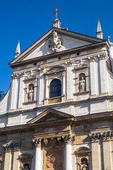 Church of Saints Peter and Paul in Krakow. The church is built in the Baroque style, close-up