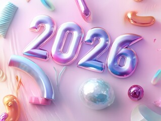 Colorful 2026 numbers with various shapes on a light background for celebration and upcoming events