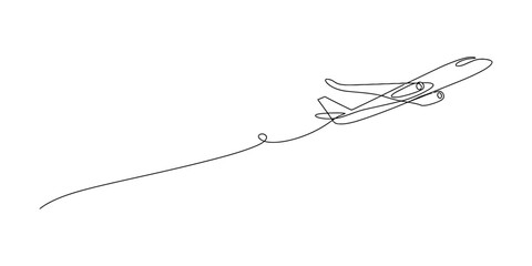 A continuous single line drawing of an airplane taking off or ascending into the sky Vector, illustration © Creative_Oneline