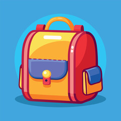 Colorful cartoon school bag with bright orange, blue, and yellow details, drawn in a cute and clean vector style