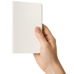 Hand Holding Blank Notebook Front View Mockup