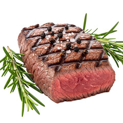 Juicy grilled beef steak with rosemary isolated on transparent background