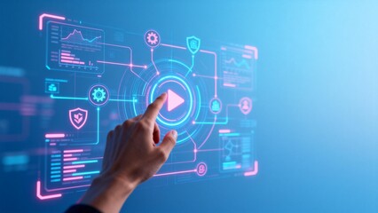 Hand interacting with futuristic digital interface