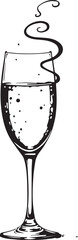 An elegant monochrome sketch of a champagne glass, with rising bubbles and a decorative swirl, suggests the essence of celebration and refined taste. 