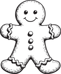 A charming gingerbread man, rendered in a detailed illustration. Featuring a smiling face, buttons and scalloped edges.