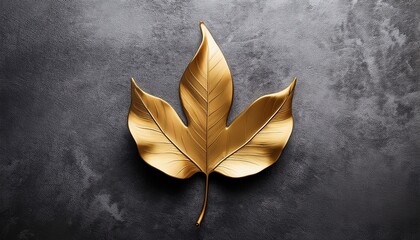 a single golden leaf on a textured gray concrete background for natural beauty and minimalist design concepts