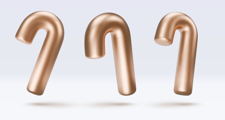 Set Golden candy cane with gold reflection and shadow. Christmas vector illustration for postcard, business card, decor, design, arts, party, sale, advertising