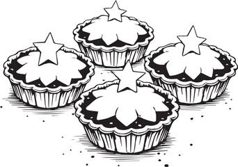 A delectable dessert array of four charming mini-pies, each crowned with a star-shaped ornament, ready to eat. 