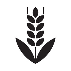 a simple black and white illustration depicts a stylized wheat stalk with leaves showcasing a common agricultural symbol with minimalistic design elements
