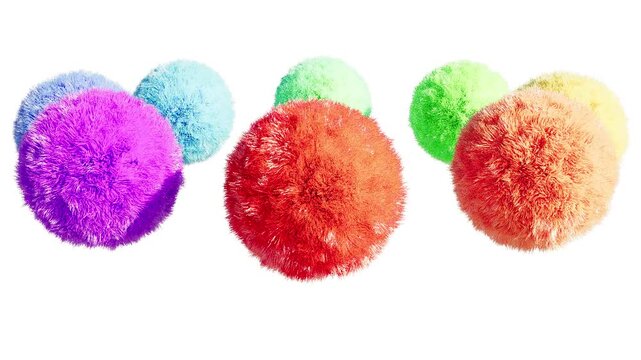 Color fur hair balls on white bg able to loop endless 4k