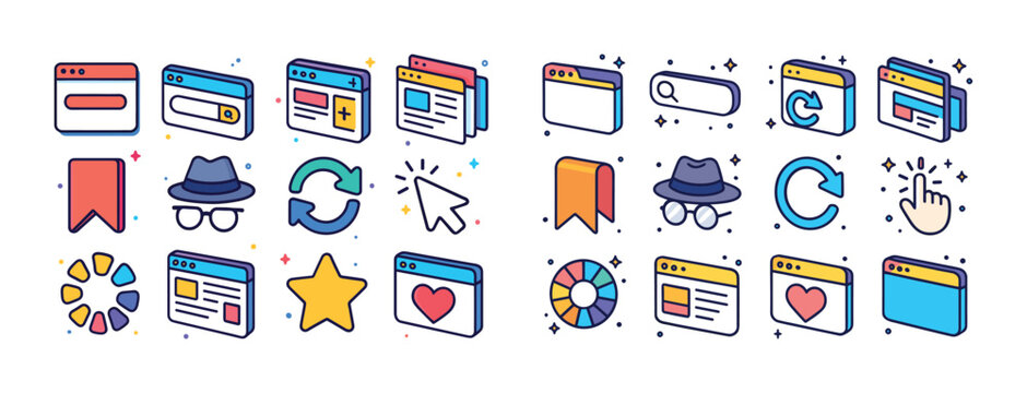 Collection of colorful web and browser icons