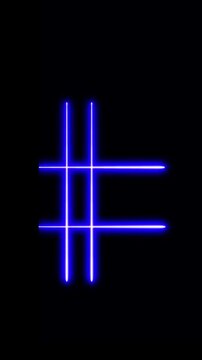 Glowing neon hashtag grid animation on black background futuristic digital motion design.