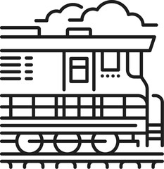 Diesel train locomotive, freight logistics railway line icon or symbol. Railway transport linear sign, railroad logistics vector symbol. Passenger and cargo transportation diesel locomotive icon