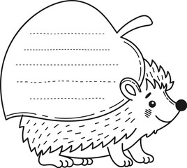 Hedgehog carrying leaf funny animal kids memo note template. Cheerful hedgehog character memo note or vector to do list, forest happy animal scrapbook frame. Kids dairy page, schedule checklist