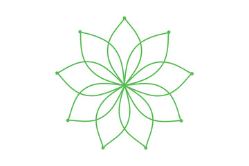Simple symmetrical green line art drawing of an eight-petal flower pattern