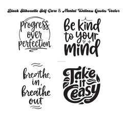 Solid Self Care Quotes Silhouettes Vector | Mental Health Inspired Typography Illustration