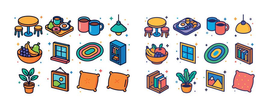 Colorful illustrated homeware and decor collection including fur