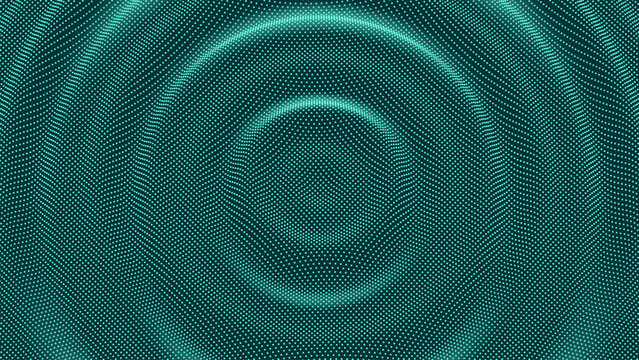 3d particle dot pulse music sound wave background. Sound wave radial vector background, music circular pulse wallpaper. Audio futuristic radial ripple motion 3d backdrop with green dot surface