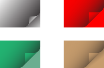 Colorful paper curl corner backgrounds set in PNG format. Ideal for banners, flyers, posters, presentations, web design, and modern graphic projects.