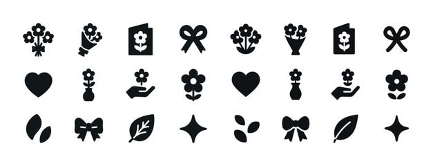 Fototapeta premium Collection of floral and leaf icons in black and white