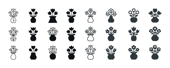 Assorted vase silhouettes: diverse floral arrangements in monoch