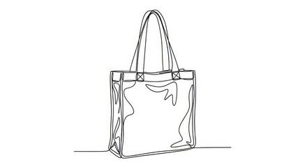 Continuous line drawing depicts a reusable carryall bag with handles