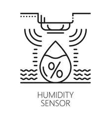 Humidity detection alarm sensor line icon. Humidity detection system outline sign, smart home technology sensor linear vector symbol. Safety system thin line pictogram or security alarm icon