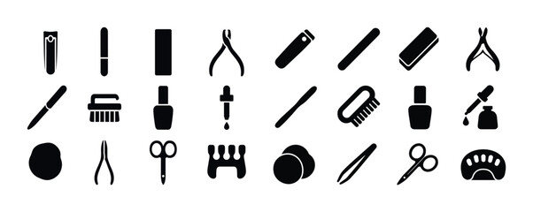 Silhouette set of manicure and pedicure tools icons collection