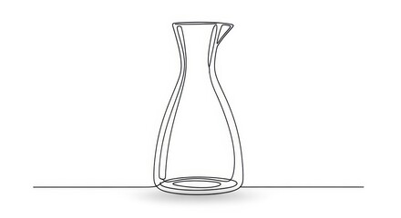 Minimalist continuous line drawing depicts an elegant glass carafe on a white background