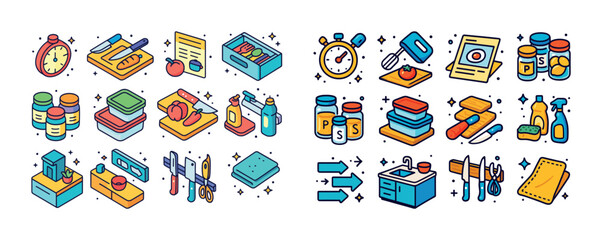 Colorful kitchen icon set: cooking, baking, cleaning essentials