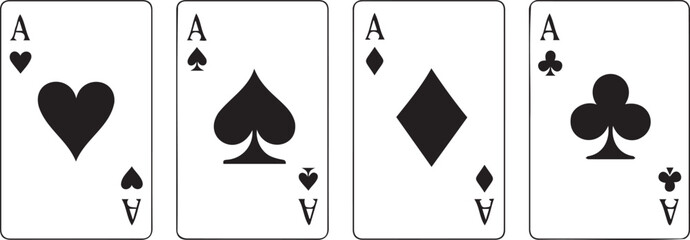 Vector Set of Four Playing Card Aces: Hearts, Spades, Diamonds, Clubs