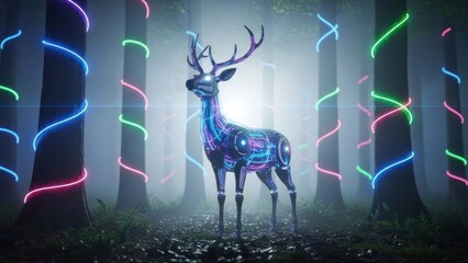 Neon deer in forest digital 