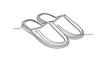 Obraz premium Minimalist continuous line drawing depicts a pair of indoor footwear