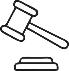 Hand Drawn Outline Sketch of Judge's Gavel and Sound Block