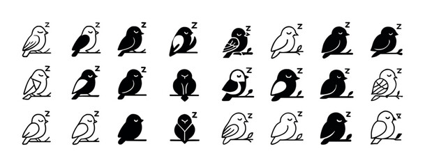 Fototapeta premium Set of sleeping bird icons in various styles and positions
