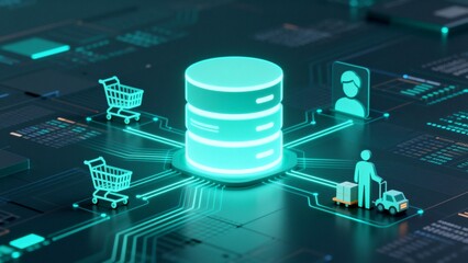 Digital network with data and icons