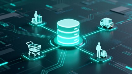 Digital network with icons and server