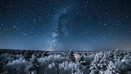 Starry Winter Night Over Snow Covered Forest - Powered by Adobe