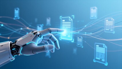 Robot hand interacting with digital documents