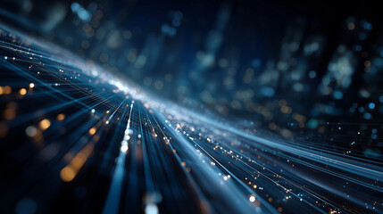 Dynamic Data Stream:  A captivating display of interconnectedness, as shimmering light trails cascade across the canvas, suggesting the flow of information and technological advancement.